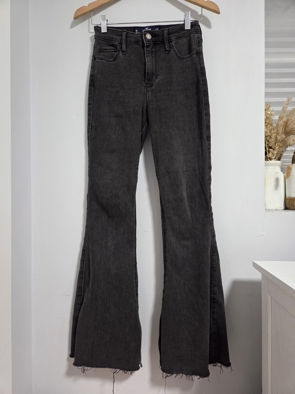 Hollister Black High-Rise Flared Jeans with Raw Hem